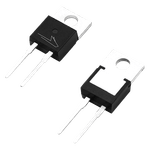 Angled product photo of the front and back of the TO-220-Isolated package used for Wolfspeed's Discrete Silicon Carbide MOSFETs.