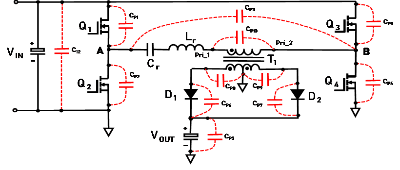 Figure 3: Parasitic capacitances present on PCB.