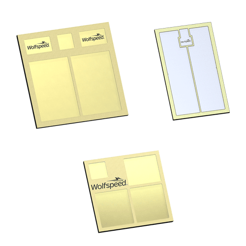 Product rendering of three Wolfspeed Silicon Carbide Bare Die MOSFETs.