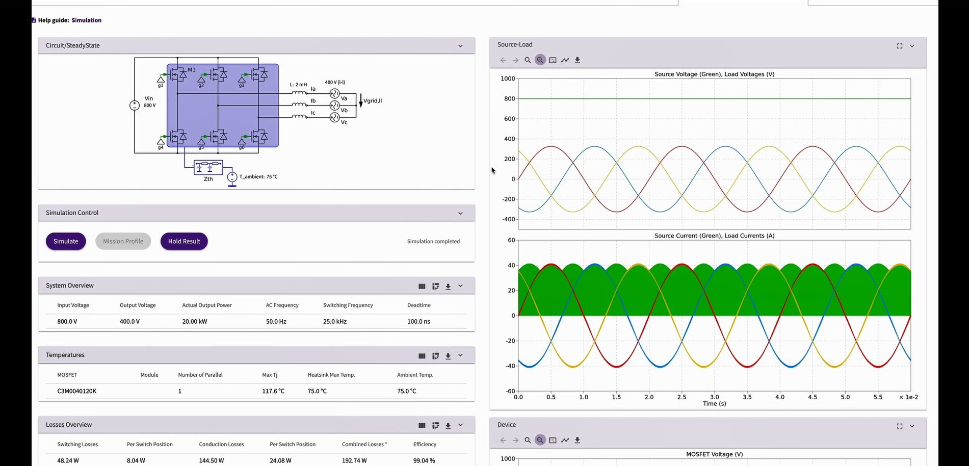 Screenshot of the SpeedFit simulator, showing product information and charts.
