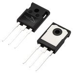 Angled product photo of the front and back of the TO-247-3 package used for Wolfspeed's Discrete Silicon Carbide MOSFETs.
