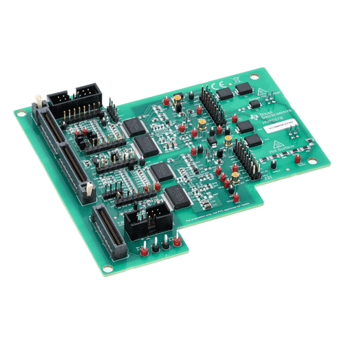 Angled product photography of Texas Instruments UCC5880 gate driver board.