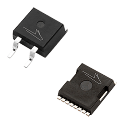 A composite image of both a 650V Schottky Diode and a 650V SiC MOSFET