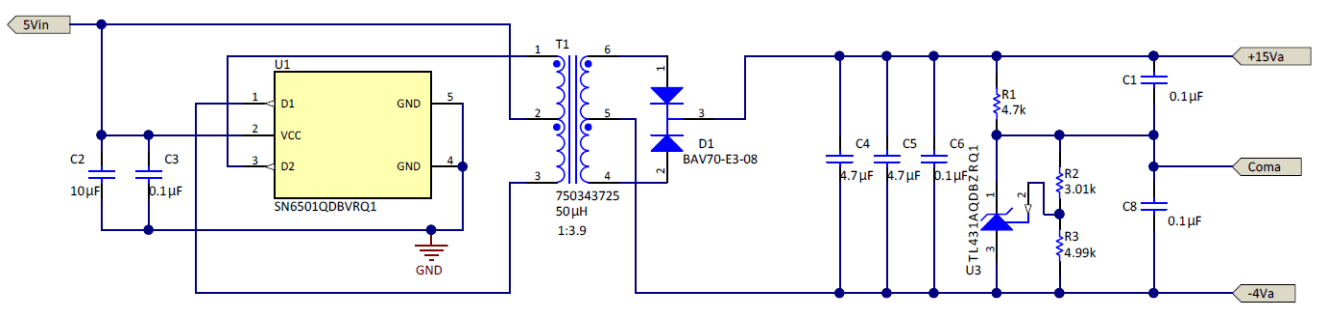 Figure 5: Push-pull circuit utilizing a TIDA-01605 to generate 15 V/–4 V for MOSFET driver