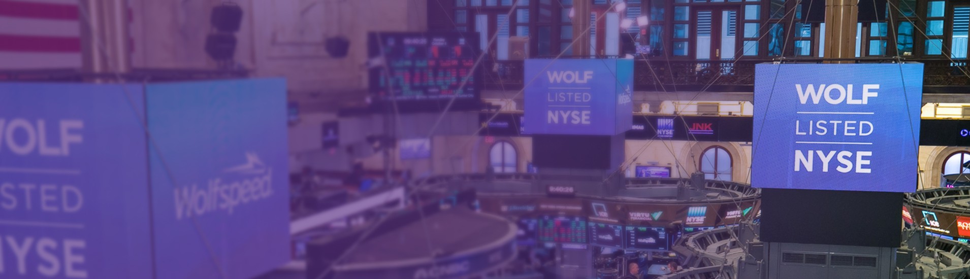 Image of Wolfspeed's WOLF ticker symbol on the New York Stock Exchange