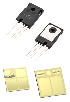 A composite image of Wolfspeed's Discrete MOSFETs and Bare Die MOSFETs