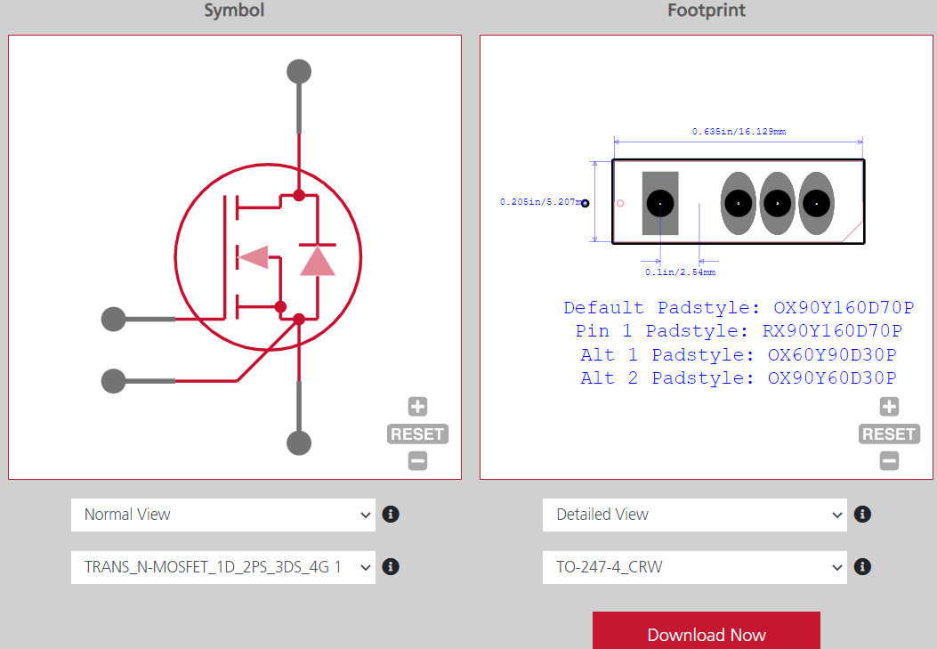 Ultra Librarian's website showcasing how you can configure Wolfspeed parts for specific designs. 