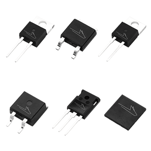 Composite image of the six 650V packages used for Wolfspeed's Discrete Silicon Carbide Schottky Diodes.