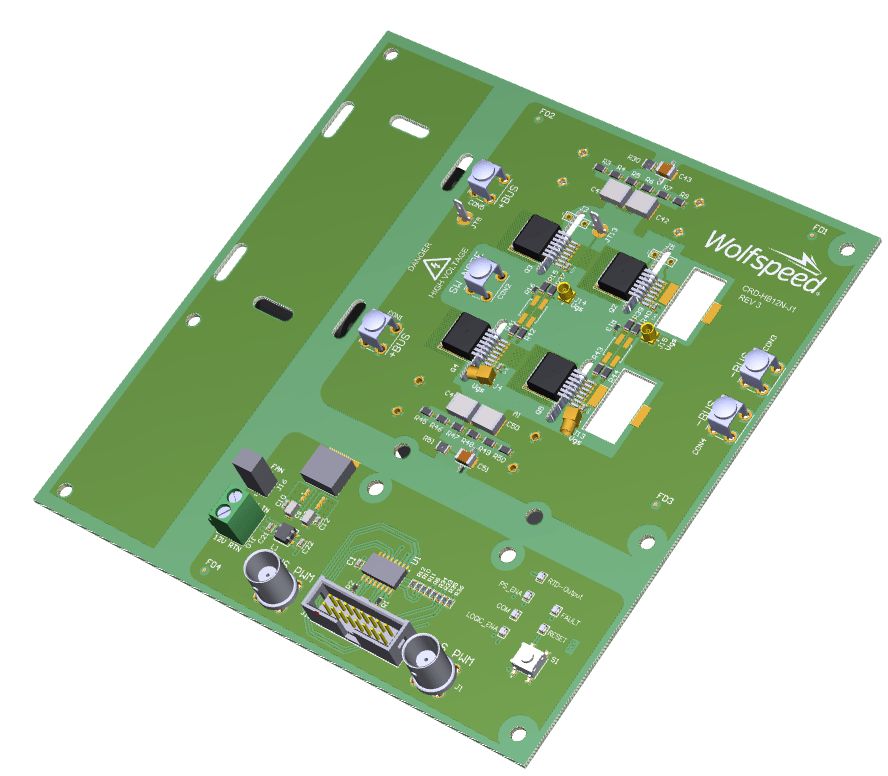 Product shot of Wolfspeed's KIT-CRD-HB12N-J1 Evaluation Board.