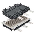 Front & bottom view of the Wolfspeed YM3L silicon carbide power module.