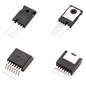 Front and back product photography of Wolfspeed's TO-247-4 and TO-263-7 MOSFETs