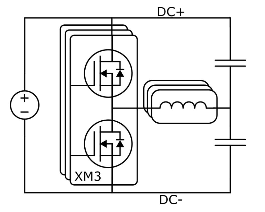 Circuit diagram that shows a power factor in unity from the perspective of the inverter.