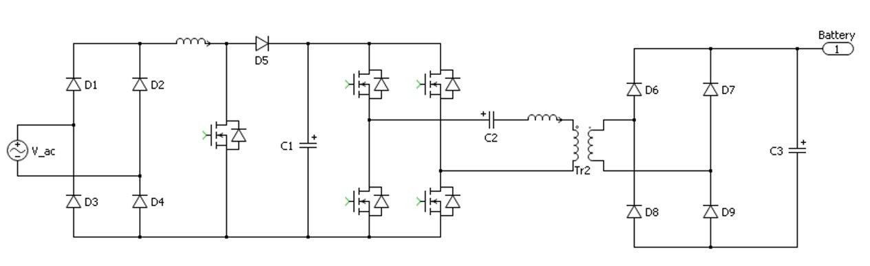 A circuit diagram; Si-based OBC architecture for medium-power cost-sensitive 3.3–7.4 kW