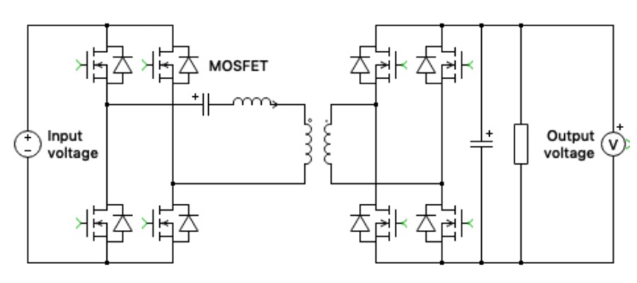 Illustrated electrical diagram of a full/half-bridge converter.