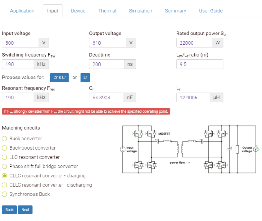 Figure 7: 22-kW CLLC DC/DC converter example input tab