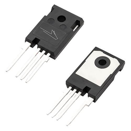 Image that includes both the front and back of the TO-247-4 package used for Wolfspeed's discrete Silicon Carbide power devices including SiC MOSFETs and Schottky diodes.