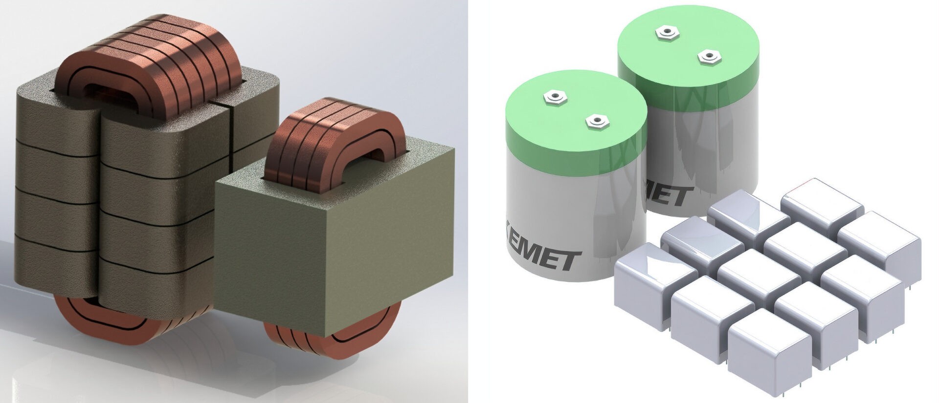 3D Modeled images of SiC based Active Front Ends. These products are smaller than an IGBT based design.