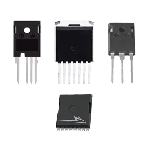 Four products shots of Wolfspeed's 650V Discrete MOSFET family.