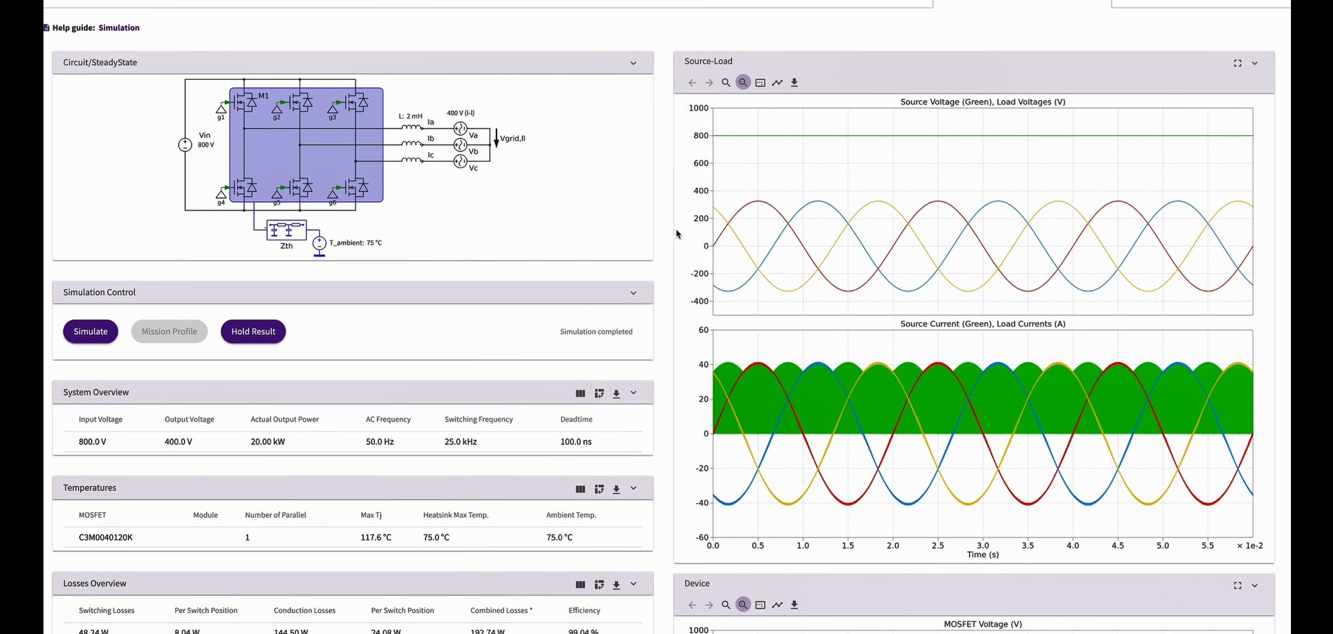 Screenshot of the SpeedFit simulator, showing product information and charts.