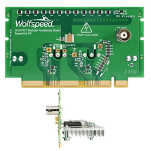 Product shot of Wolfspeed's MOD-PWR-MM-D-D, a MOSFET modular accessory board (power daughter card) in a TO-247-3 package designed for Wolfspeed's SpeedVal Kit modular evaluation platform.