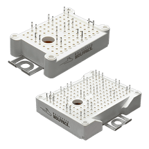 Composite image of two Wolfspeed WolfPACK™ Silicon Carbide Power Modules stacked on each other.