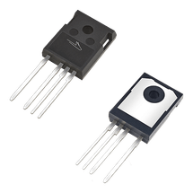 Composite image of the front and back sides of a Wolfspeed discrete Silicon Carbide (SiC) MOSFET in a TO-247-4 LP package